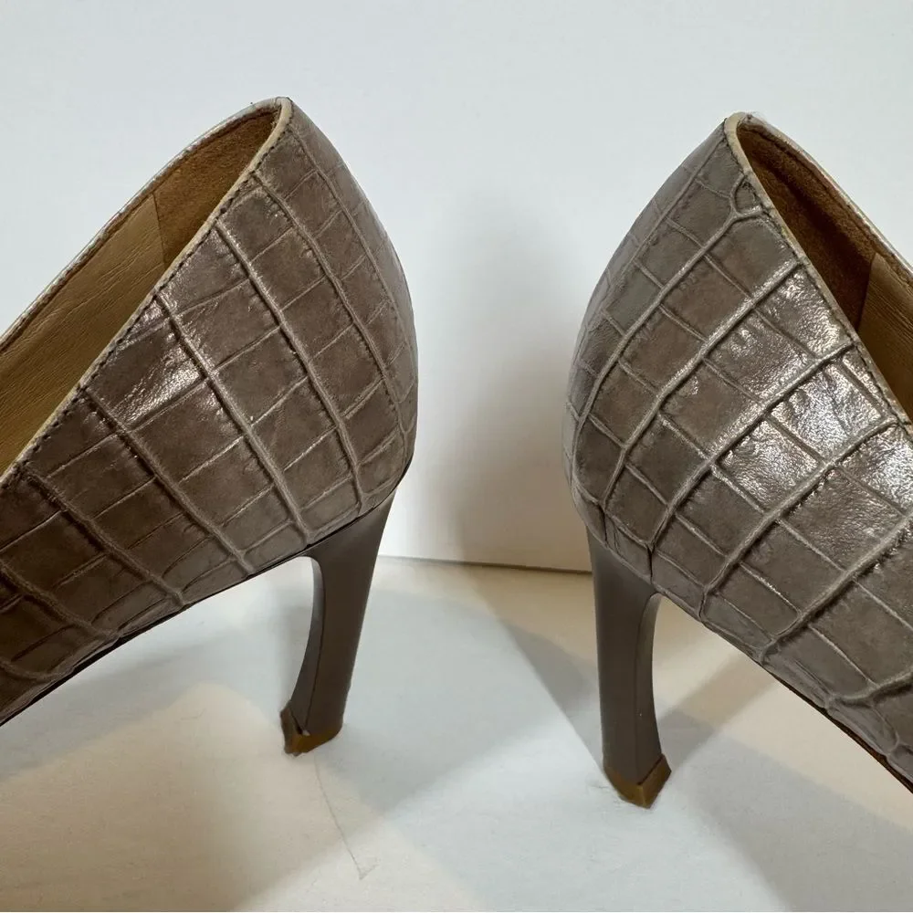 M.M. Lafleur The Ginger Pump Embossed Croc Rosy Taupe Career Classic Size 37 1/2